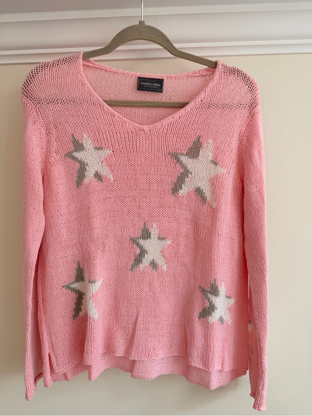 Wooden Ships Pink V-Neck Star Knit Sweater
